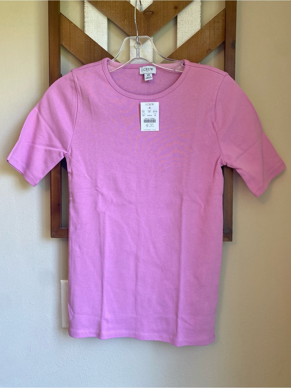 NWT JCREW XS 100% Cotton Elbow Sleeve Tee Shirt Top Dark Pink BS158